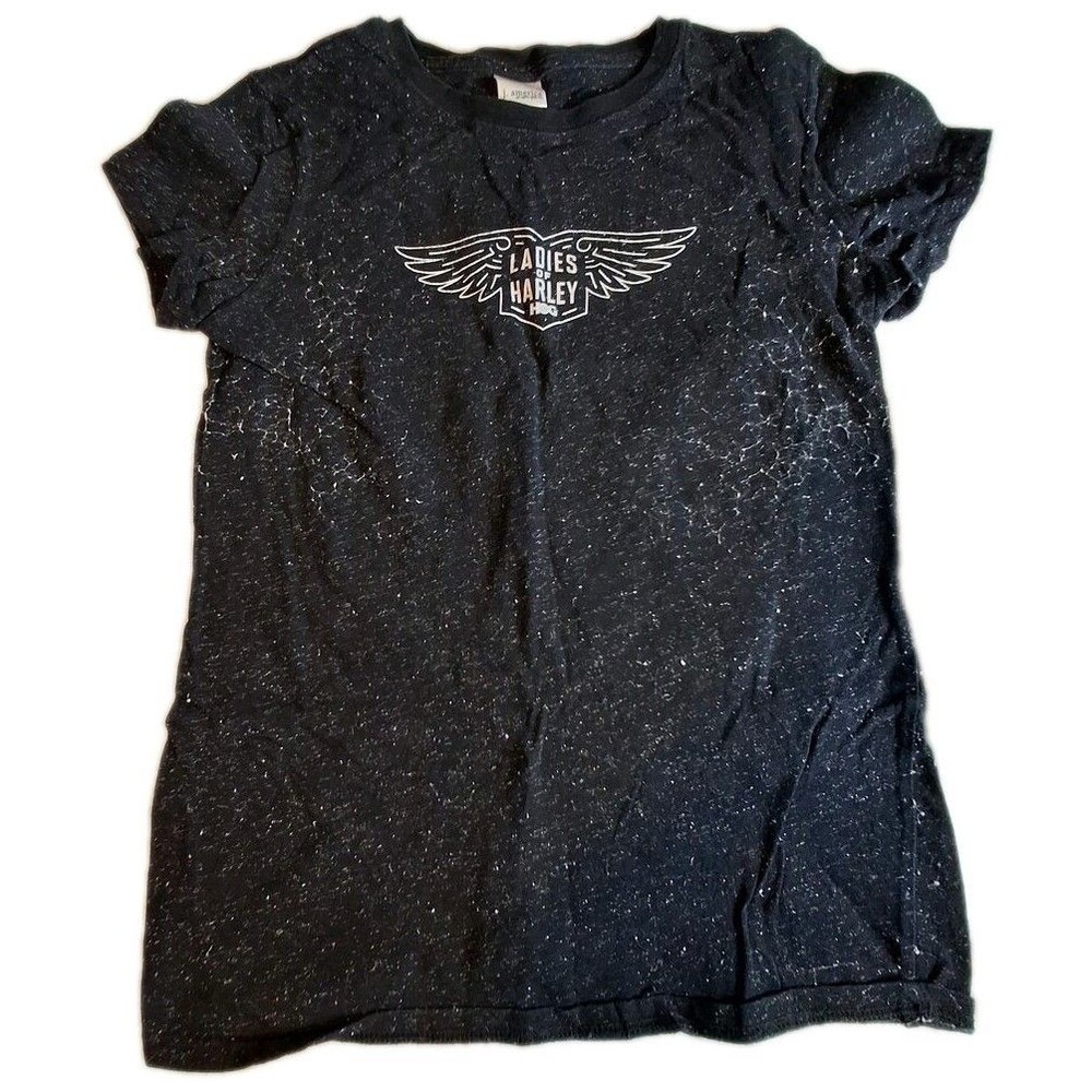 Ladies of Harley HOG Graphic T-Shirt J. America Women's Black Speckled Wings Log